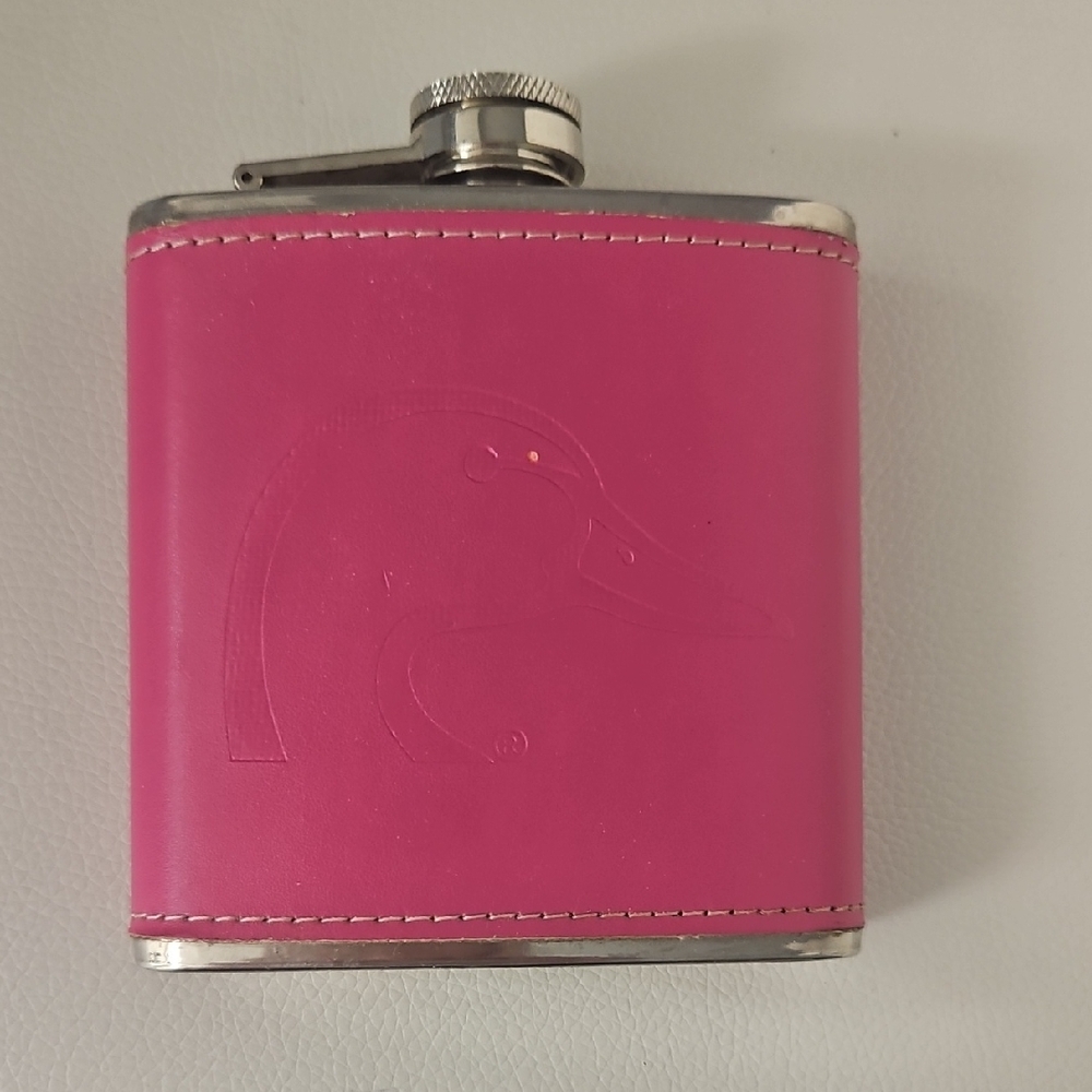 Ducks Unlimited Branded Hip Flask Stainless Steel With Pink Faux Leather Cover